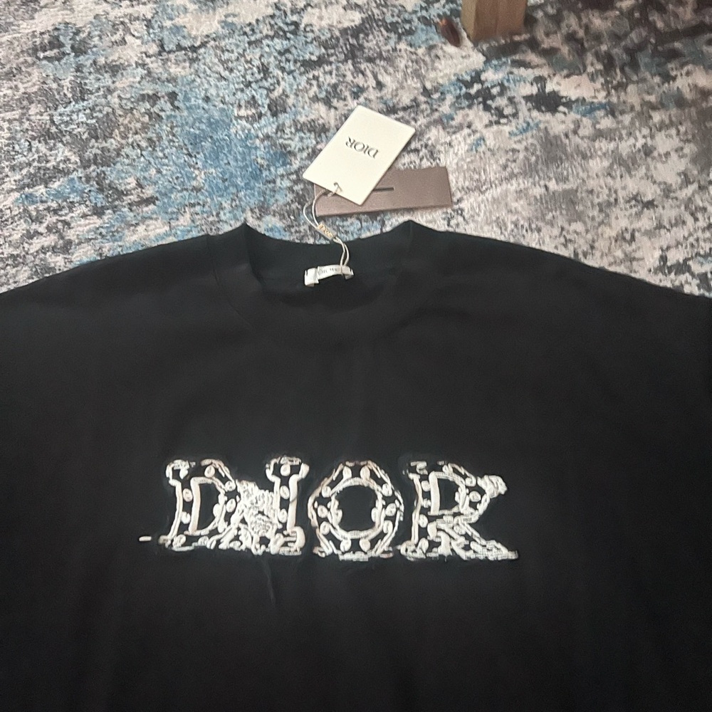 Dior Black T‑Shirt with White Chain DIOR Logo